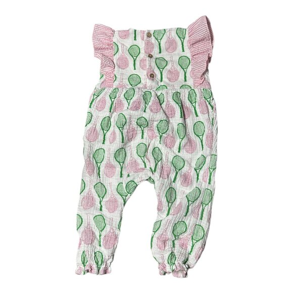 Seersucker Star Romper – Mud Pie Baby Girl Outfit 9-12 months Pink Tennis - Picture 2 of 3